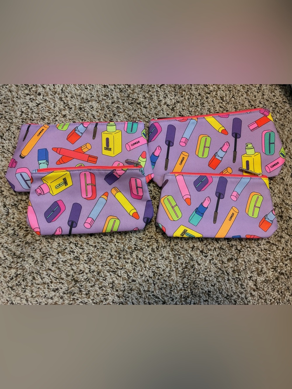 NEW Vintage Clinique Cosmetic Bags Set of 4 Purple Makeup Pouches